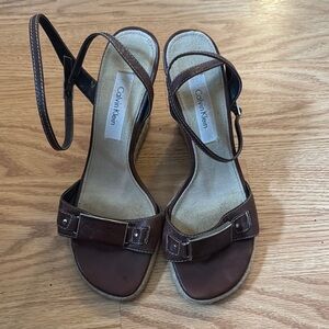 Calvin Klein Catherine Women's Brown Leather  Wedge Sandals size 8